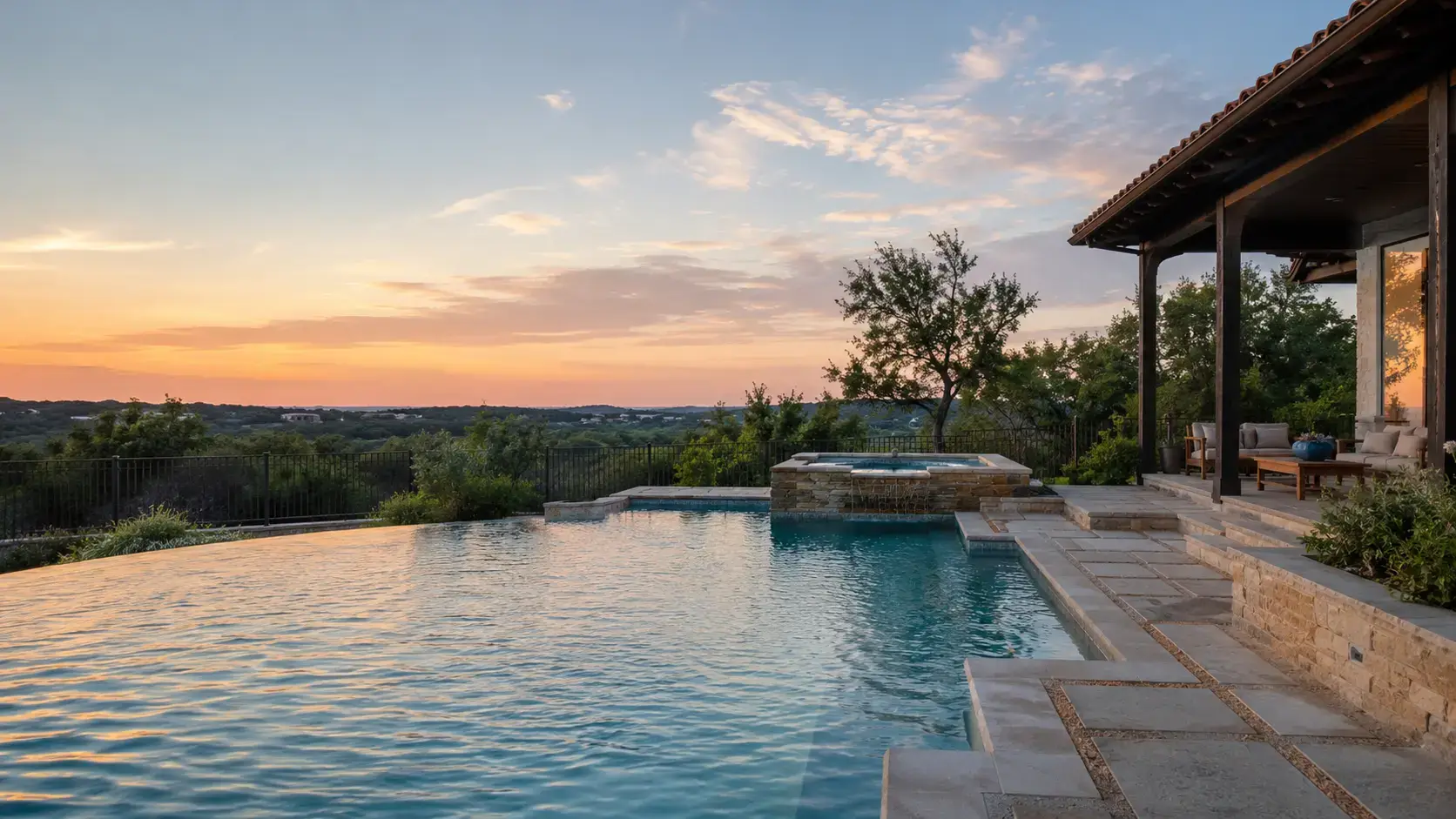 Backyard swimming pool at a Gold Star Leak & Repair project